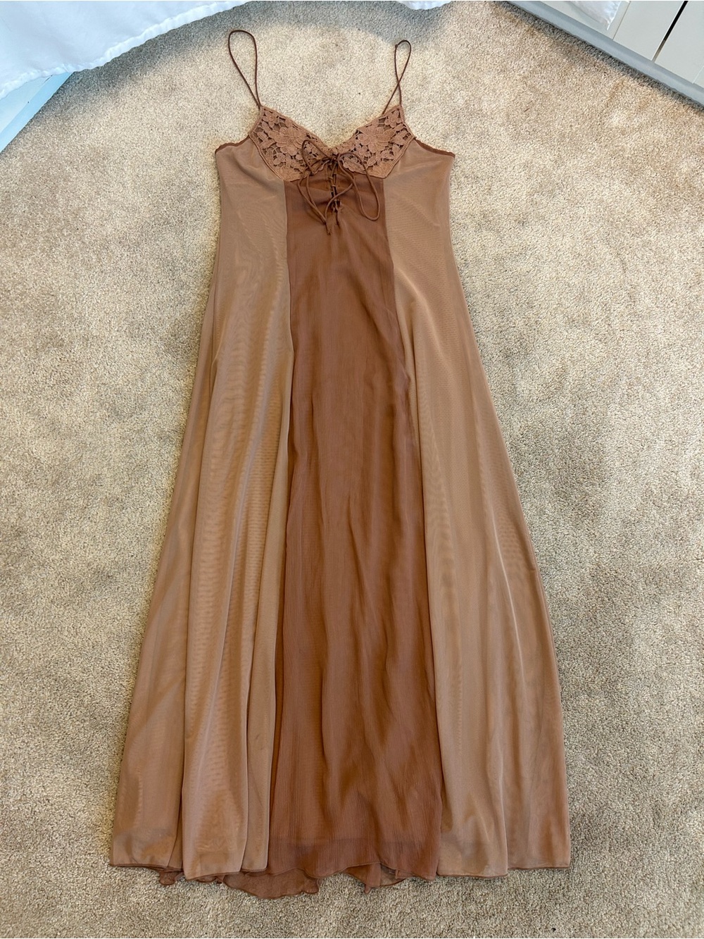 ZARA Lace Bust Sheer Maxi Dress Taupe Brown Size L NWT Resort Beach Boho - Picture 5 of 15